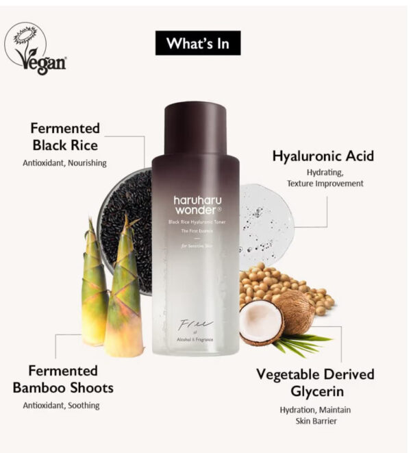 HaruHaru Wonder Black Rice Hyaluronic Toner Sensitive Skin 150 ml – Tónico Hidratante sin Perfume - Imagen 3