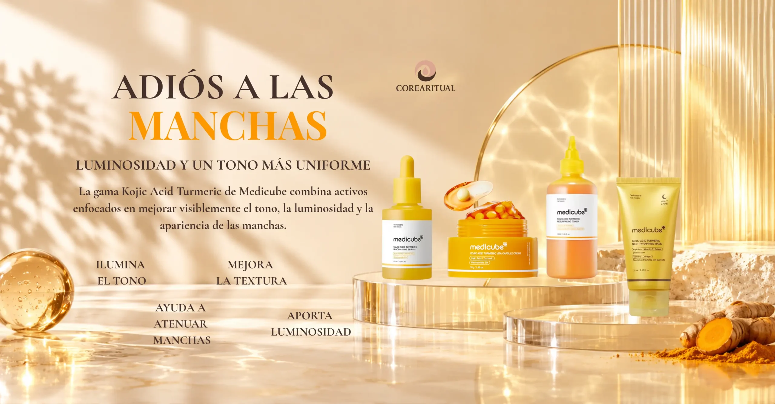 Gama Medicube Cúrcuma y Ácido Kójico: adiós manchas y luminosidad.