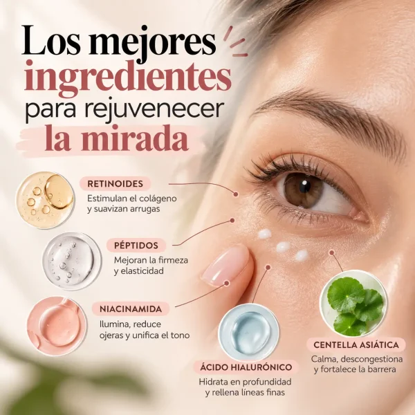 Guía de ingredientes activos para un contorno de ojos rejuvenecido.