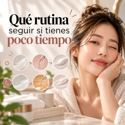 Mujer con piel radiante y rutina facial express.
